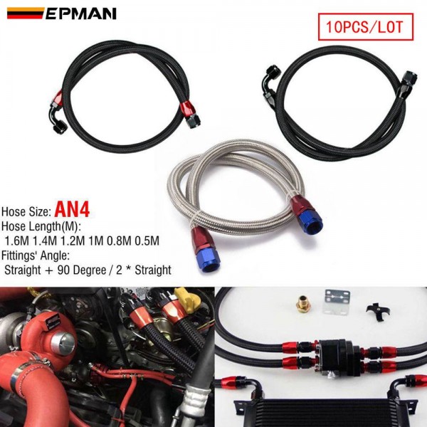 EPMAN 10PCS/LOT 55" 4AN Stainless Steel Braided Oil/Fuel Line w/ Fitting Hose End Adapter EPMAN 10PCS/LOT 55" 4AN Stainless Steel Braided Oil/Fuel Line w/ Fitting Hose End Adapter