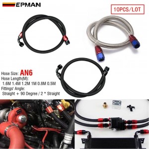EPMAN 10PCS/LOT 55" 6AN Stainless Steel Braided Oil/Fuel Line w/ Fitting Hose End Adapter 