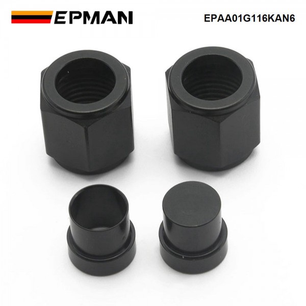 EPMAN Aluminum 6 AN Female To 3/8" OD Tubing Hardline Tube Nut and Sleeve EPAA01G116KAN6