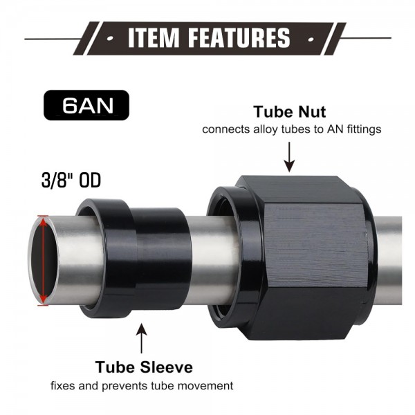 EPMAN Aluminum 6 AN Female To 3/8" OD Tubing Hardline Tube Nut and Sleeve EPAA01G116KAN6 EPMAN Aluminum 6 AN Female To 3/8" OD Tubing Hardline Tube Nut and Sleeve EPAA01G116KAN6