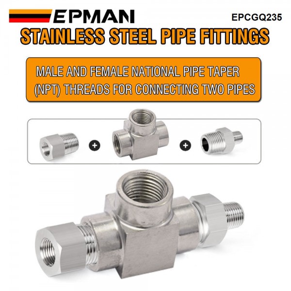 EPMAN 1/8 NPT Female Pipe T Tee Fitting 3 Way SS304 Fitting For Fluid Transfer, Vacuum Line, Fuel Pump, Oil Cooler etc. EPCGQ235