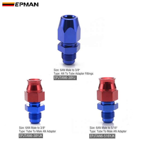 EPMAN 10PCS Aluminum Hard Line Tubing Fitting 5/16" Tube To 6AN Male Fare Fuel Hose Adapters Blue&Red Anodized EPJTAN6-516YJK