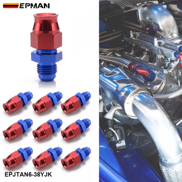 EPMAN 10PCS 6AN Male To 3/8 Tubing Adapter Fuel Hardline Tube Fitting  Connector Aluminum Blue&Red Anodized EPJTAN6-38YJK