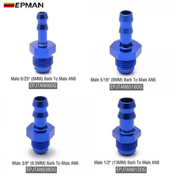 EPMAN 10PCS Aluminum Flare Push On Barb Adapter AN6/AN8 Male To 1/2" 5/16" 3/8" 6/25" Outer Diameter Hose Barb Fittings