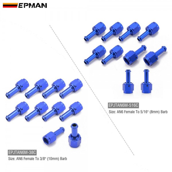 EPMAN 10PCS Straight AN6 Female 6-AN To 5/16" 3/8" Swivel Barb Fitting Hose Push On Blue
