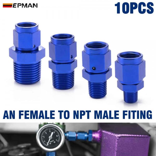 EPMAN 10PCS -6AN Female To 1/4" NPT 1/8" NPT 1/2" NPT 3/8" NPT Male Swivel Straight Adapter Fitting Aluminum Fuel Hose Fitting EPMAN 10PCS -6AN Female To 1/4" NPT 1/8" NPT 1/2" NPT 3/8" NPT Male Swivel Straight Adapter Fitting Aluminum Fuel Hose Fitting
