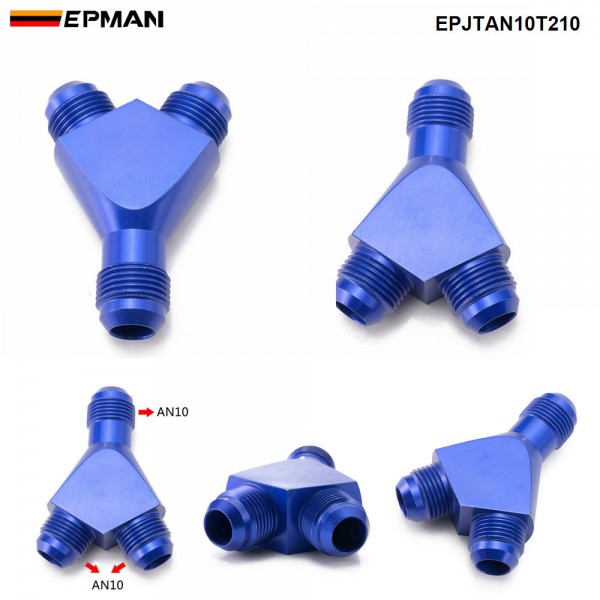 EPMAN Universal 3-Way Y-Block Fitting Adapter AN6/AN8/AN10 Male To 2X AN6/AN8/AN10 Male Blue