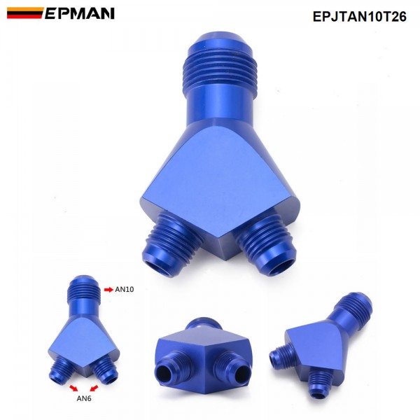 EPMAN Universal 3-Way Y-Block Fitting Adapter AN6/AN8/AN10 Male To 2X AN6/AN8/AN10 Male Blue