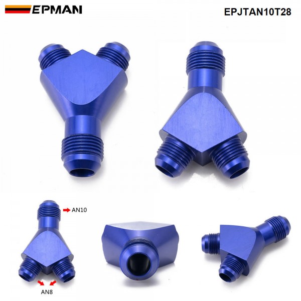 EPMAN Universal 3-Way Y-Block Fitting Adapter AN6/AN8/AN10 Male To 2X AN6/AN8/AN10 Male Blue