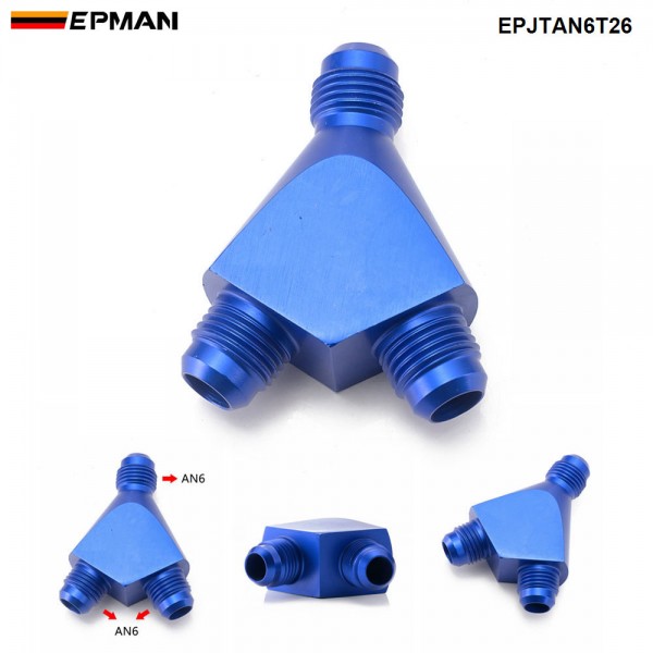 EPMAN Universal 3-Way Y-Block Fitting Adapter AN6/AN8/AN10 Male To 2X AN6/AN8/AN10 Male Blue