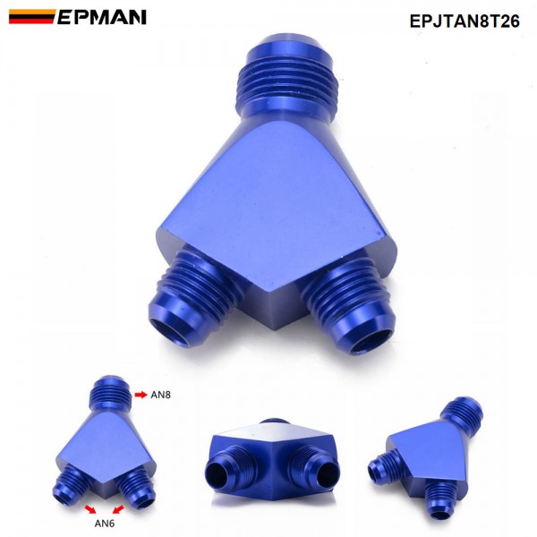 EPMAN Universal 3-Way Y-Block Fitting Adapter AN6/AN8/AN10 Male To 2X AN6/AN8/AN10 Male Blue