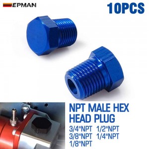 TANSKY 3/4"NPT 1/2"NPT 3/8"NPT 1/4"NPT 1/8"NPT Plug Male Hex Head Fitting Adapter Aluminum 10PCS/LOT Blue