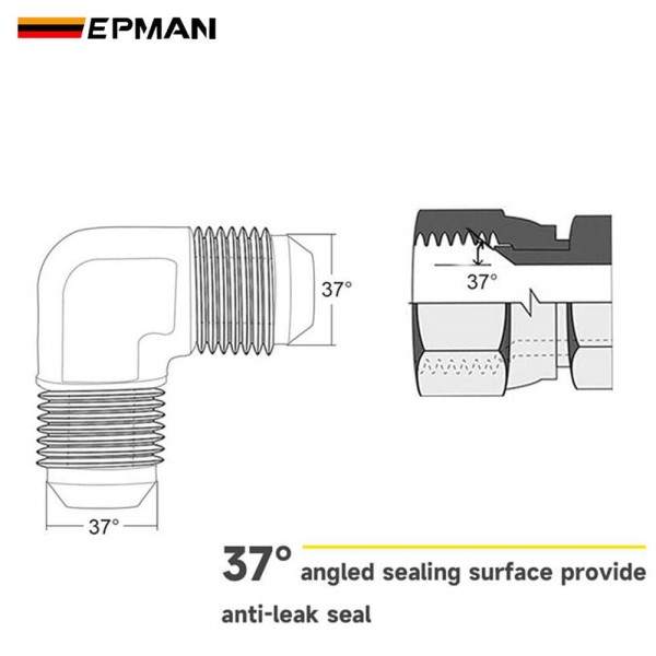 EPMAN High Pressure 90 Degree AN to AN Male Flare Union Fitting Hard Anodized 6061-T6 Aluminum Elbow Adapter for Performance Fuel & Oil Systems TKAASLAN