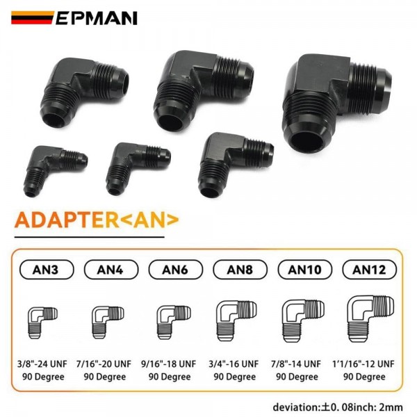 EPMAN High Pressure 90 Degree AN to AN Male Flare Union Fitting Hard Anodized 6061-T6 Aluminum Elbow Adapter for Performance Fuel & Oil Systems TKAASLAN