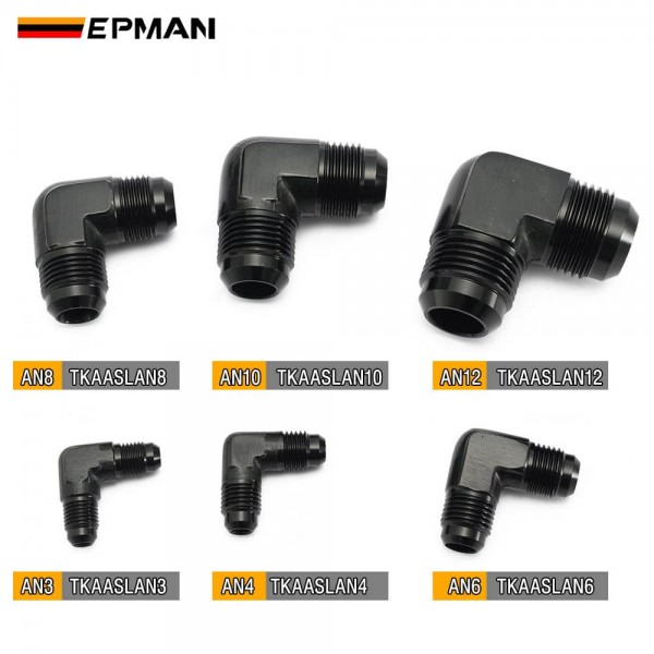 EPMAN High Pressure 90 Degree AN to AN Male Flare Union Fitting Hard Anodized 6061-T6 Aluminum Elbow Adapter for Performance Fuel & Oil Systems TKAASLAN