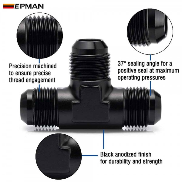 EPMAN AN3 AN4 AN6 AN8 AN10 AN12 Aluminum Flare Tee Fitting Junction Coupler Adapter Fit Oil / Turbo Fuel Line / Rail Pump Injector Fitting