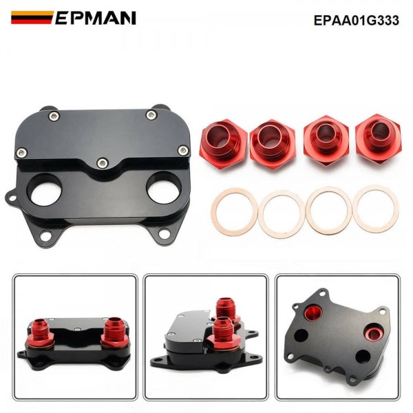 EPMAN T6061 Aluminum Oil Sandwich Plate with AN8/AN10 Ports for VW Golf Passat Audi A4 Q5 2.0TDi EPAA01G333