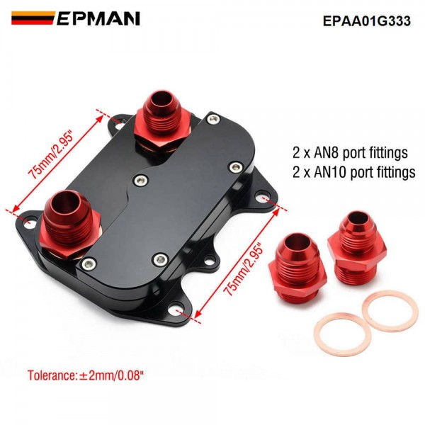 EPMAN T6061 Aluminum Oil Sandwich Plate with AN8/AN10 Ports for VW Golf Passat Audi A4 Q5 2.0TDi EPAA01G333