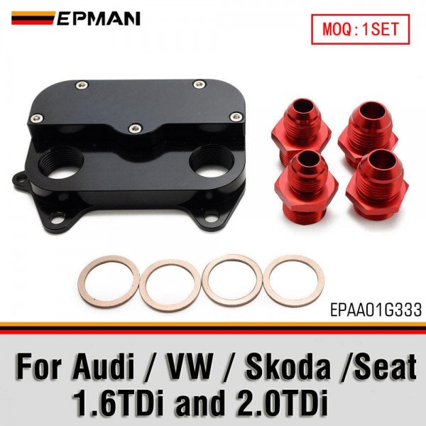 EPMAN T6061 Aluminum Oil Sandwich Plate with AN8/AN10 Ports for VW Golf Passat Audi A4 Q5 2.0TDi EPAA01G333