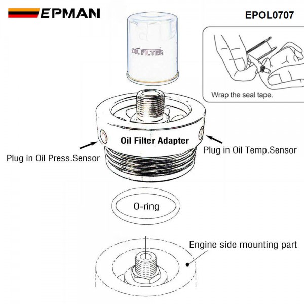 EPMAN CNC Machined Oil Filter Adapter Plate Aluminum Universal for Honda Civic/FIT For Subaru Legacy FB20/25 EPOL0707