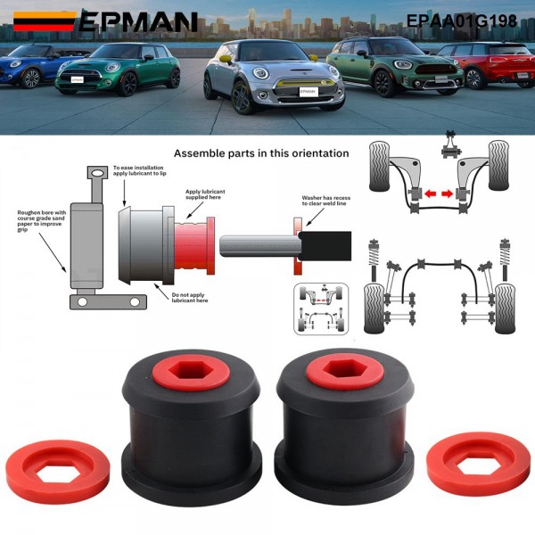 EPMAN Suspension Front Lower Control Arm Wishbone Polyurethane Bushing Kit For 2002-2015 MINI Cooper EPAA01G198