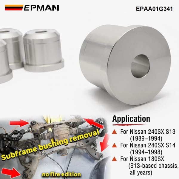 EPMAN Rear Subframe Bushings Kit Solid Billet Aluminum Risers for Nissan 240SX S13 S14 – Raises Subframe for Lowered Cars Suspension Upgrade EPAA01G341