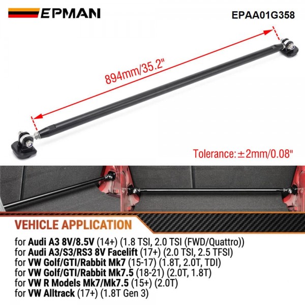 EPMAN Adjustable Aluminum Chassis Brace Kit for VW MK7 GTI R Rabbit Sportwagen Alltrack 1.8T 2.0T TDI for Audi A3 8V S3 RS3 EPAA01G358