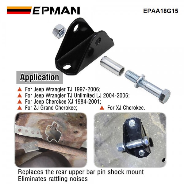 EPMAN 2PCS Rear Upper Shock Bar Pin Eliminator Kit For Wrangler TJ XJ ZJ LJ 1204800 1984-2006 EPAA18G15 EPMAN 2PCS Rear Upper Shock Bar Pin Eliminator Kit For Wrangler TJ XJ ZJ LJ 1204800 1984-2006 EPAA18G15