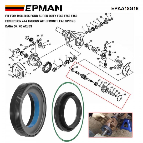 EPMAN Front Axle Vaccum Knuckle & Tube Seal Kit For Ford Super Duty Excursion F250 F350 F450 F550 Dana 50 60 1998-2004, Replace OEM Part # 50491, 50381, 41784-2 EPAA18G16 EPMAN Front Axle Vaccum Knuckle & Tube Seal Kit For Ford Super Duty Excursion F250 F350 F450 F550 Dana 50 60 1998-2004, Replace OEM Part # 50491, 50381, 41784-2 EPAA18G16