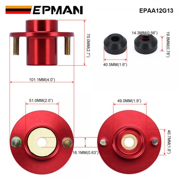 (MOQ:20 SETS) EPMAN 1SET Aluminum Top Hat Extender Coilover Shock Mount For 1988-2000 Honda Civic For Acura Integra 1990-2001 EPAA12G13