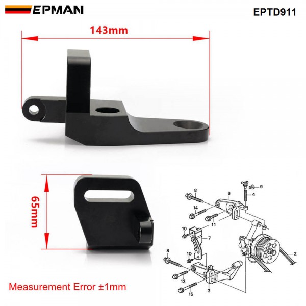 EPMAN Billet Engine Upper Power Steering Bracket For Honda B-Series B16 GSP and Type R EPTD911