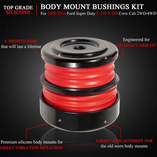 EPMAN Silicone Body Mount Bushing Kit for Ford F250 F350 2008-2016 Super Duty Crew Cab EPAA23G01