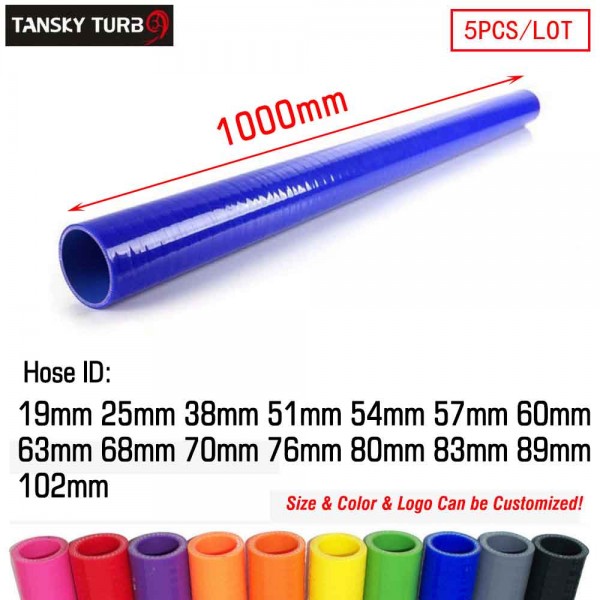 TANSKY 5PCS/LOT 1Meter Length Straight Silicone Coolant Hose Pipe Turbo Piping ID 51mm 54mm 57mm 60mm 63mm 68mm 70mm 76mm 80mm 83mm 89mm 102mm
