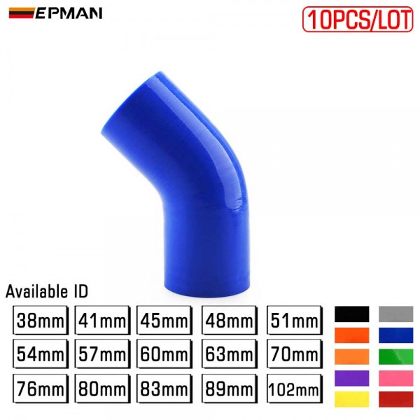 TANSKY 10PCS/LOT 45 degree Elbow Silicone Hose Universal For Radiator Intercooler Intake Filter Exhaust Pipe ID 38mm 41mm 45mm 48mm 51mm 54mm 57mm 60mm 63mm 70mm 76mm 80mm 83mm 89mm 102mm