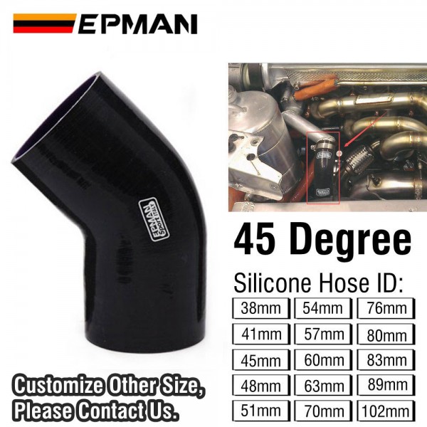 EPMAN 4-Ply Silicone Intercooler 45 Degree Elbow Coupler Hose BLACK ID 38mm 41mm 45mm 48mm 51mm 54mm 57mm 60mm 63mm 70mm 76mm 80mm 83mm 89mm 102mm EP-SS45RS